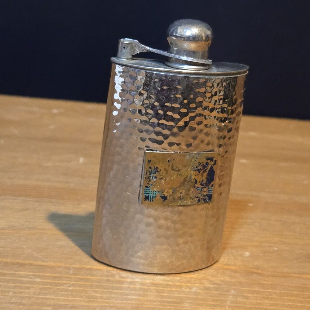 Vintage Small Silver Plated Hammered Hip Flask, Bavaria 3.5"